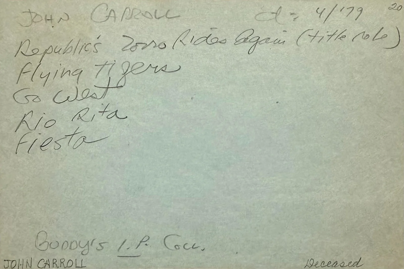 John Carroll — JOHN CARROLL Signed Autographed 4x6 INDEX CARD Zorro Rides Again Flying Tigers, изображение 4