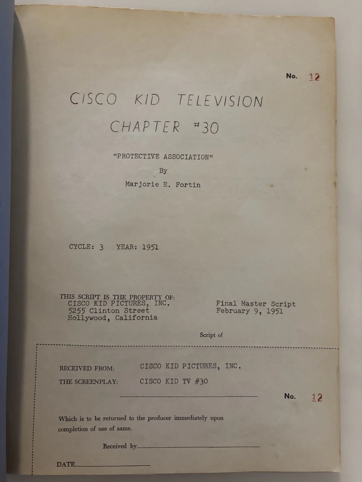 Stunt Man Troy Melton — "The Cisco Kid"-Original script of Duncan Renaldo's Stuntman Troy Melton Signed, изображение 2