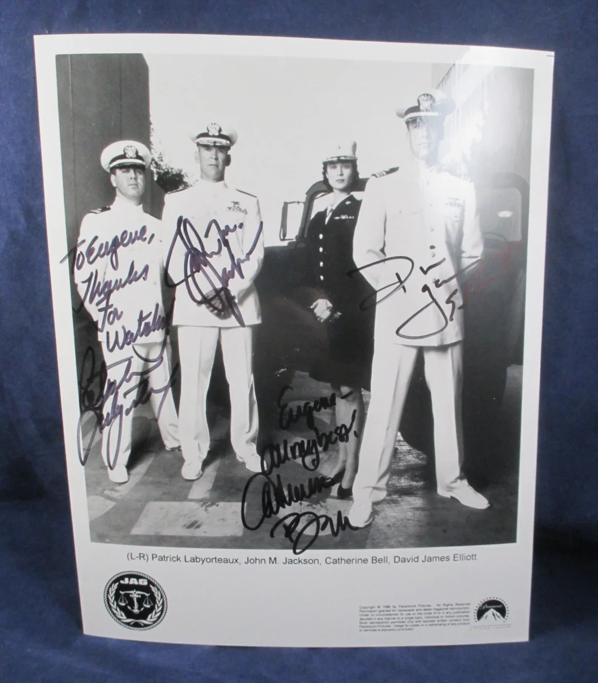 Catherine Bell/David James Elliott / Patrick Labyorteaux/ John M — JAG Cast ( Entire ) Signed Autographed 8x10 Promo Photo 1996 4 separate sig., image 2