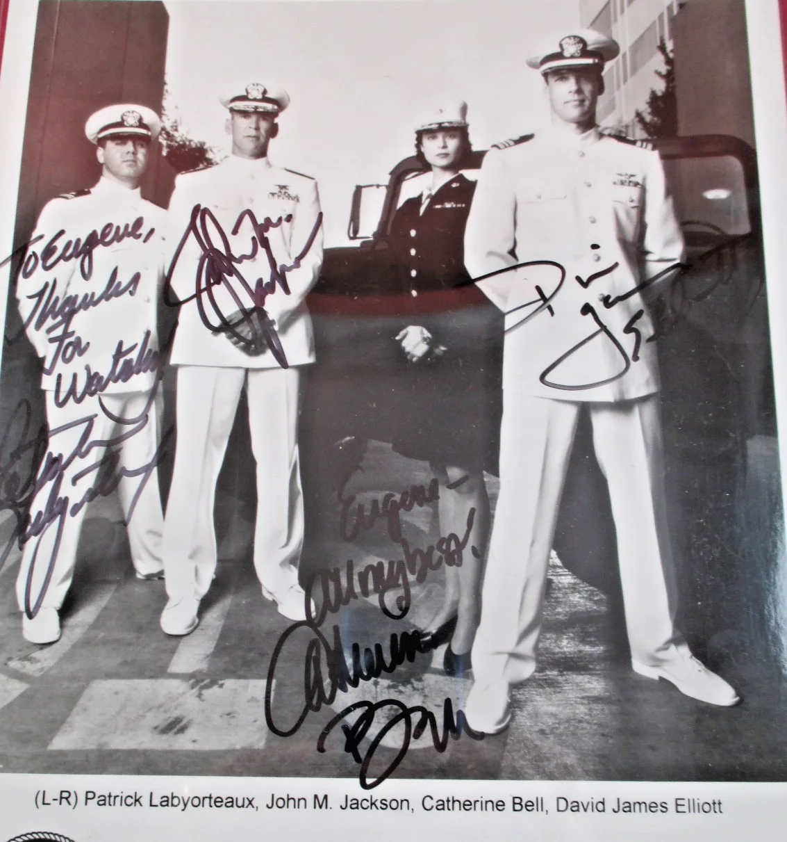 Catherine Bell/David James Elliott / Patrick Labyorteaux/ John M — JAG Cast ( Entire ) Signed Autographed 8x10 Promo Photo 1996 4 separate sig., image 3