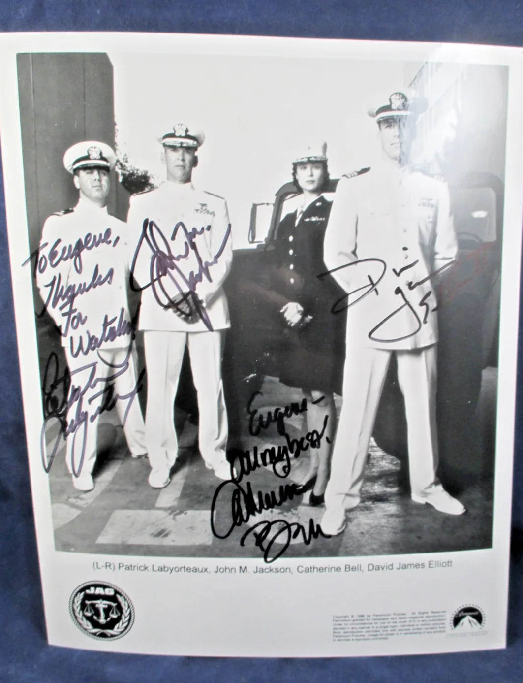Catherine Bell/David James Elliott / Patrick Labyorteaux/ John M — JAG Cast ( Entire ) Signed Autographed 8x10 Promo Photo 1996 4 separate sig., image 4