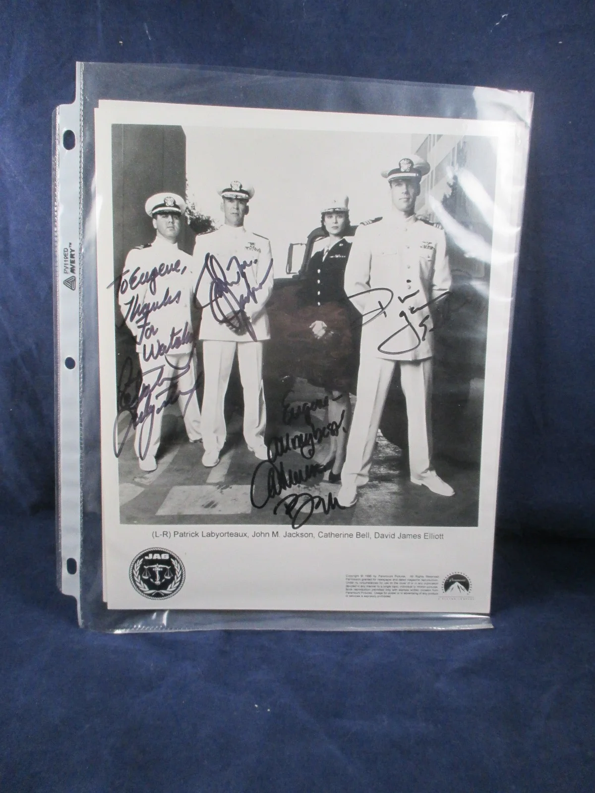 Catherine Bell/David James Elliott / Patrick Labyorteaux/ John M — JAG Cast ( Entire ) Signed Autographed 8x10 Promo Photo 1996 4 separate sig., image 5