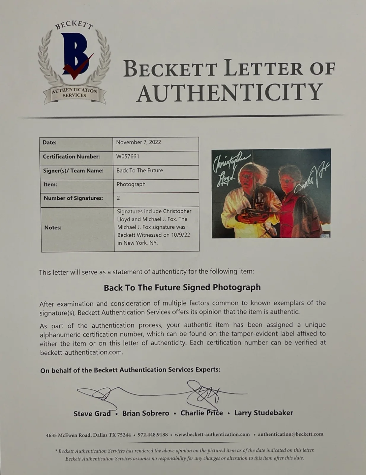 Michael J Fox — Michael J Fox Christopher Lloyd Signed 11x14 Photo Back to the Future Beckett, image 4