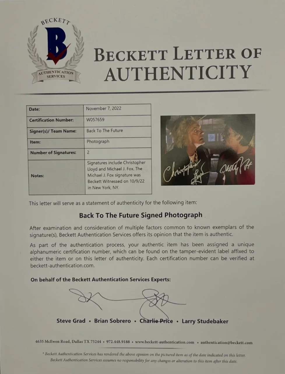 Michael J Fox — Michael J Fox Christopher Lloyd Signed 11x14 Photo Back to the Future Beckett, image 4