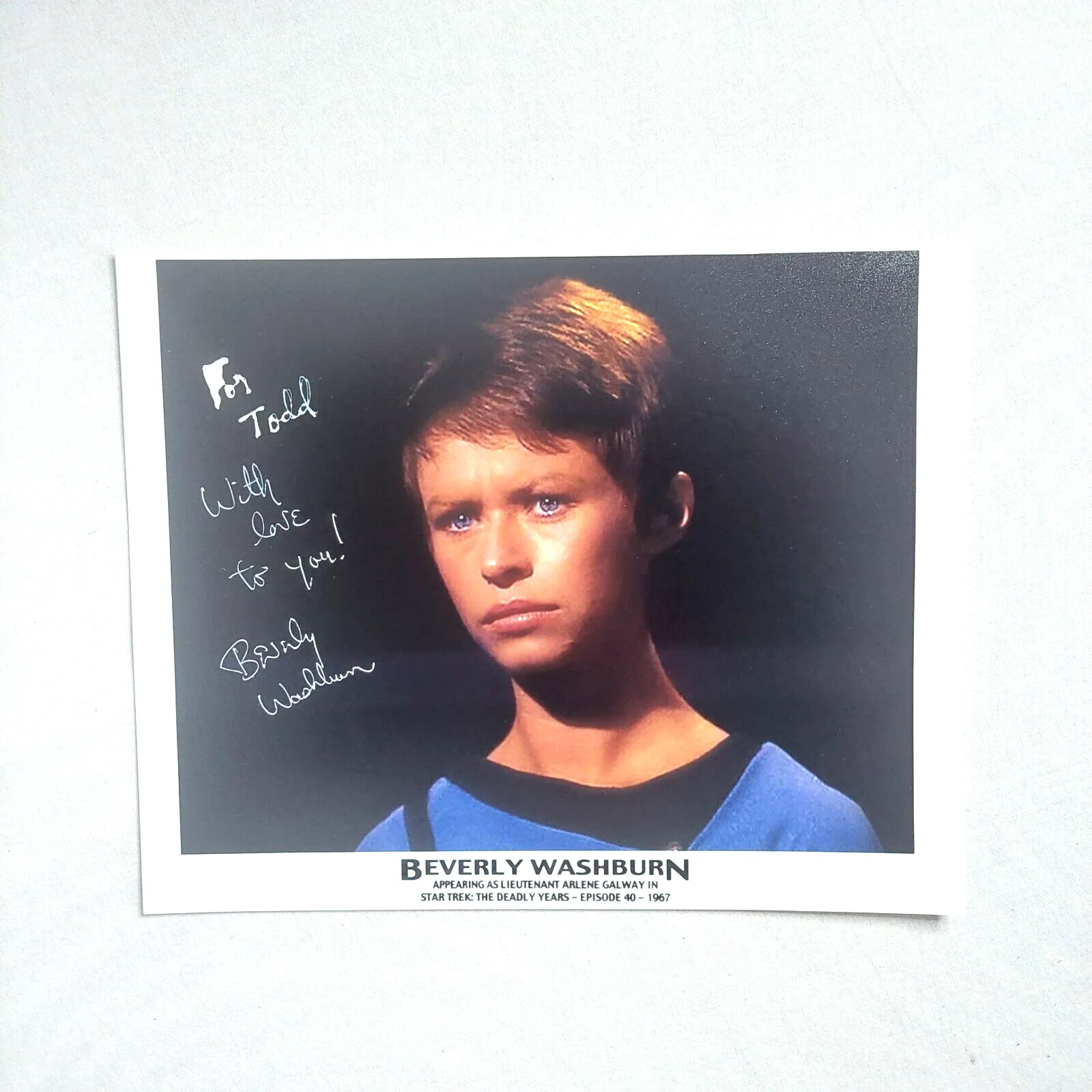 Beverly Washburn — Beverly Washburn signed Star Trek TOS 8x10 photo Lt Arlene Galway personalized, image 5