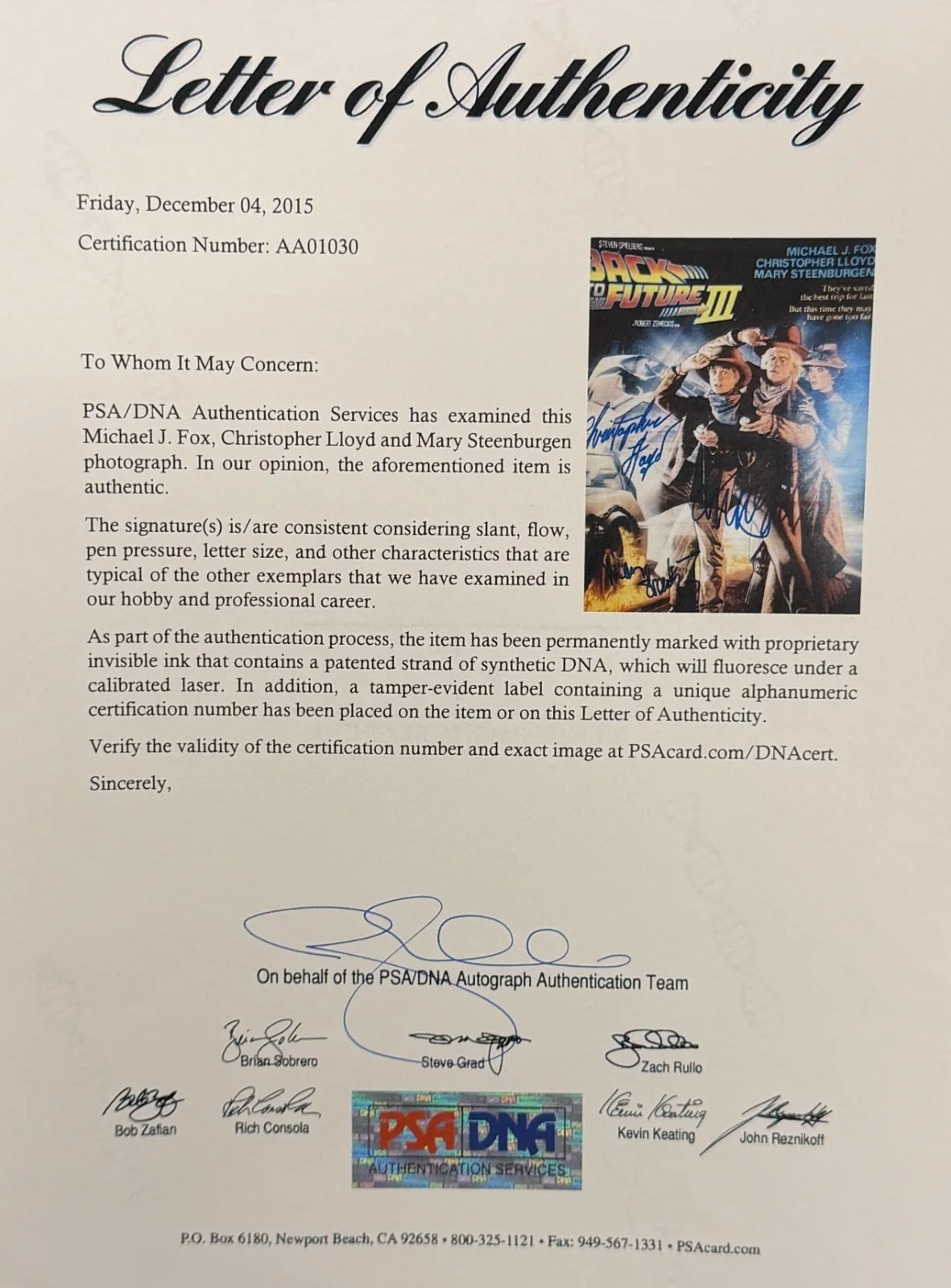 Michael J Fox — Michael J Fox Christopher Lloyd Mary Steenburgen Signed 11x14 Photo BTTF PSA LOA, изображение 4