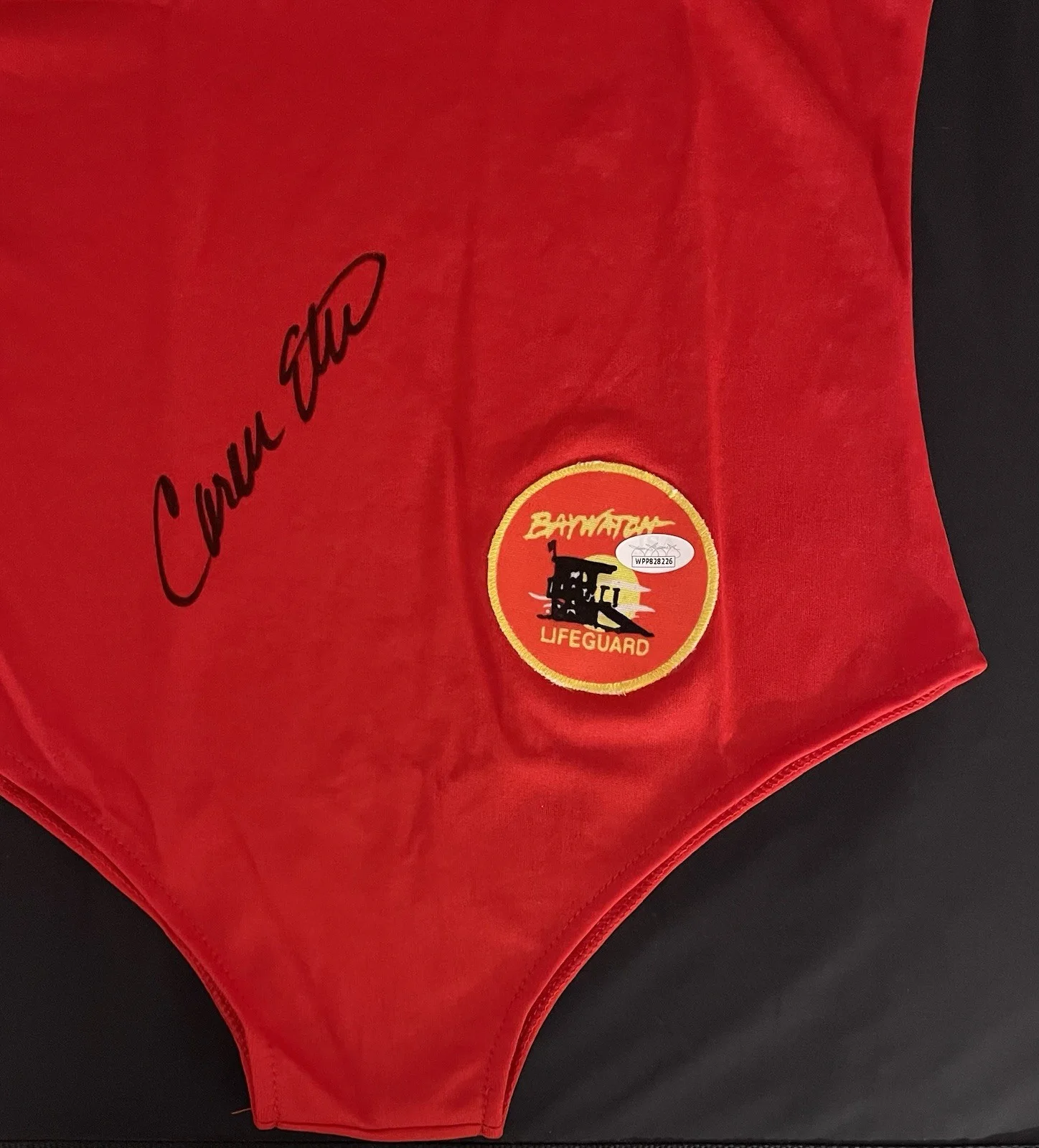 Carmen Electra — Carmen Electra Baywatch Signed Red Swimsuit Autographed JSA COA ITP Witnessed, image 2