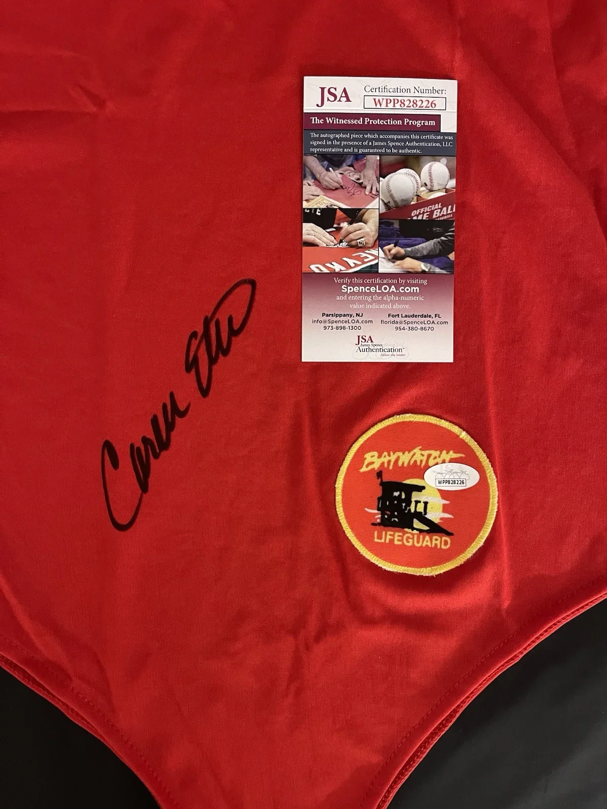 Carmen Electra — Carmen Electra Baywatch Signed Red Swimsuit Autographed JSA COA ITP Witnessed, image 3