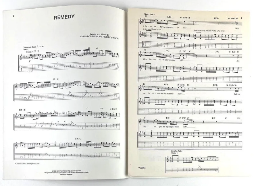 The Black Crowes Group Signed "Remedy" Sheet Music (Beckett/BAS Authentication), image 2