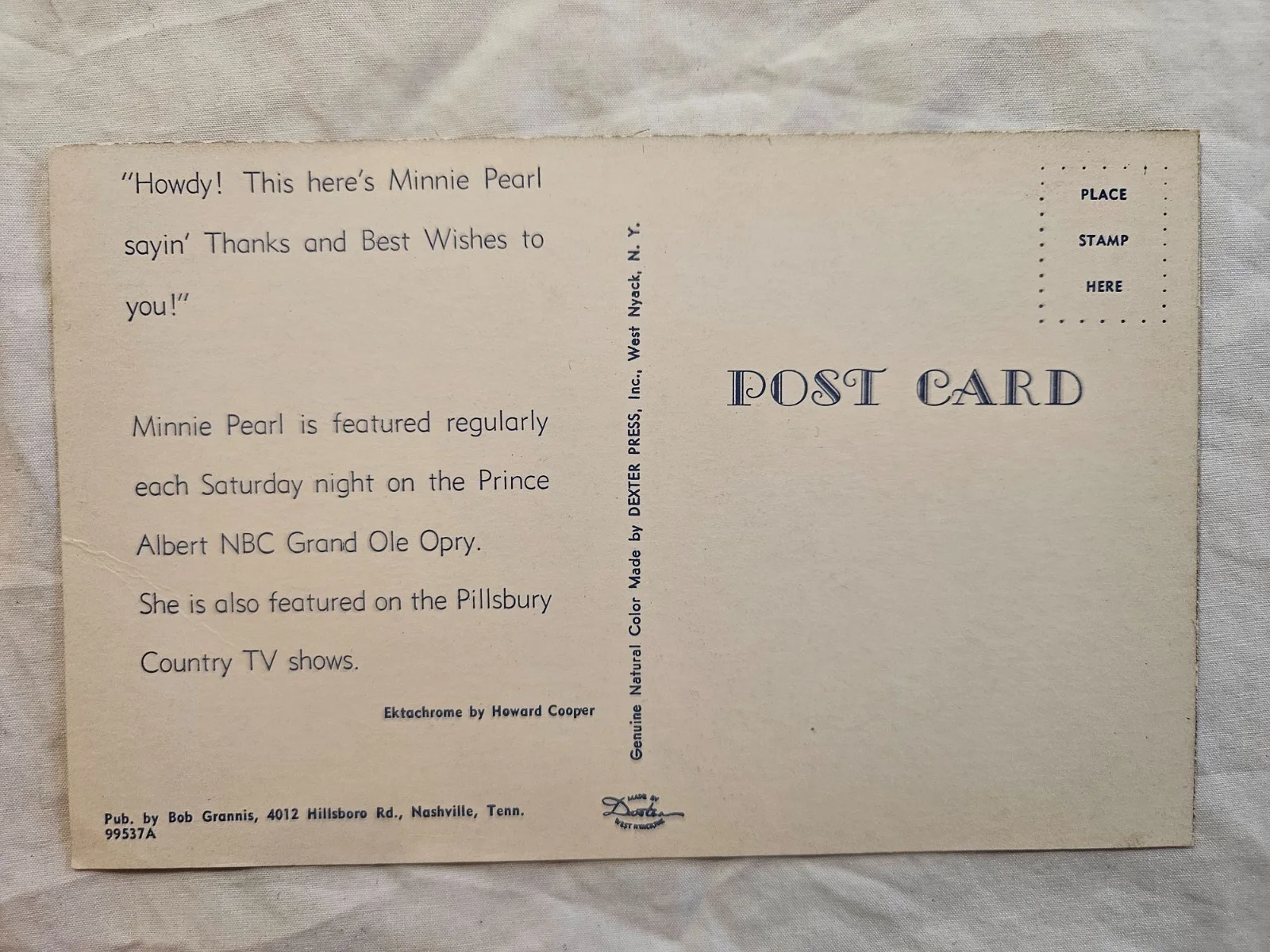 Vintage Minnie Pearl signed 3x5 postcard, image 2
