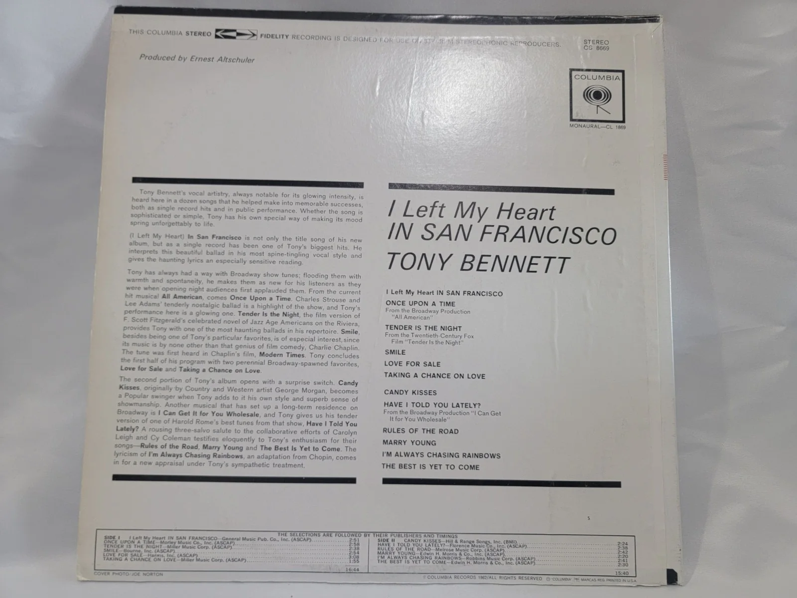 I Left My Heart in San Francisco 12" LP 1962 signed by Tony Bennett and Framed, image 4