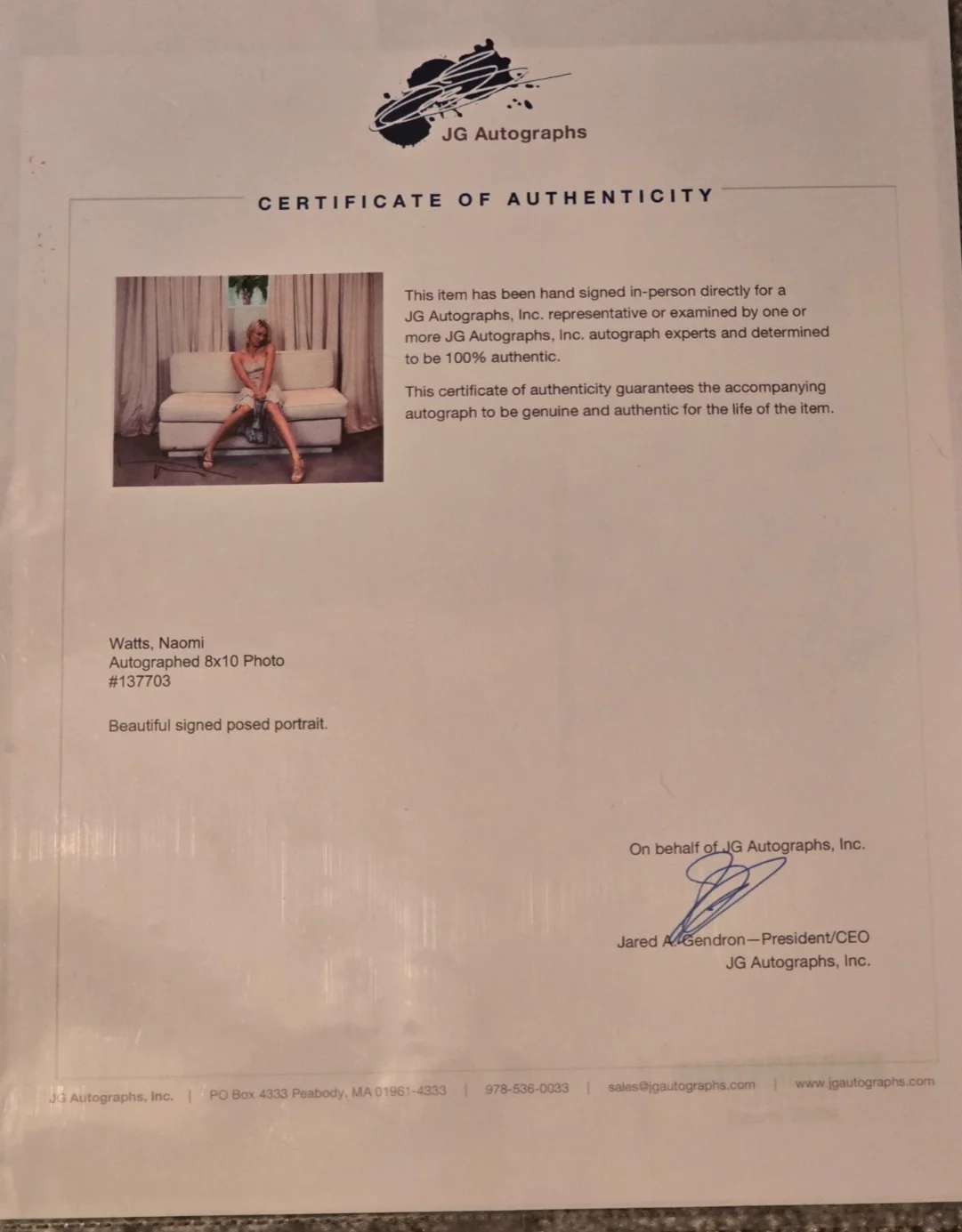 Naomi Watts — Naomi Watts Signed Photo 8X10 Autograph Picture With COA Action Scene Actress, изображение 3