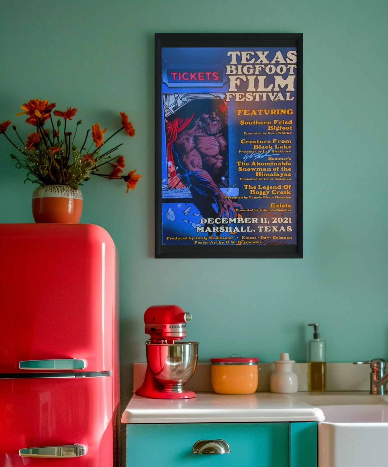 Eduardo Sanchez, Lyle Blackburn, Dave Coleman, Sean Whitley — Texas Bigfoot Film Festival 2021 -- Autographed Show Poster from Marshall, TX, изображение 2