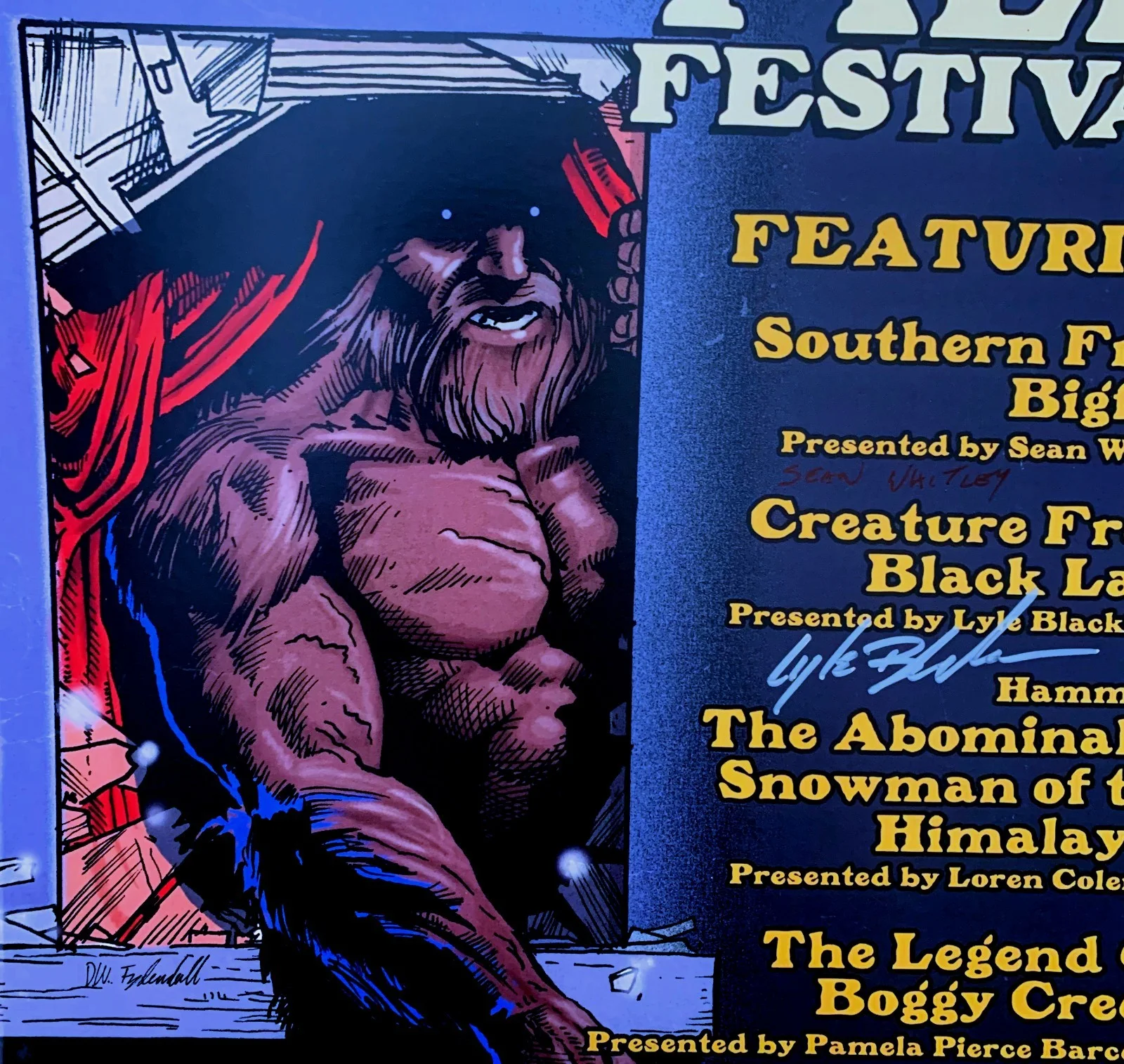 Eduardo Sanchez, Lyle Blackburn, Dave Coleman, Sean Whitley — Texas Bigfoot Film Festival 2021 -- Autographed Show Poster from Marshall, TX, изображение 3