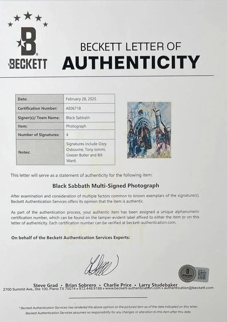 Black Sabbath Fully Group Signed 14" x 11" Photo (4 Sigs) (Beckett/BAS Auth.), image 5