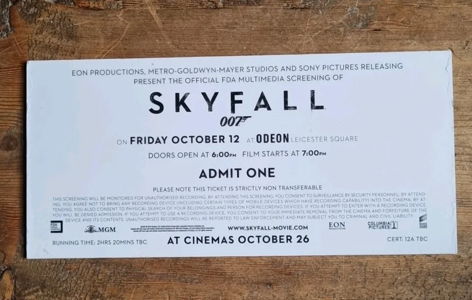Rare James Bond 007 SKYFALL Odeon Leicester Square EON/MGM Ticket (Used), image 2