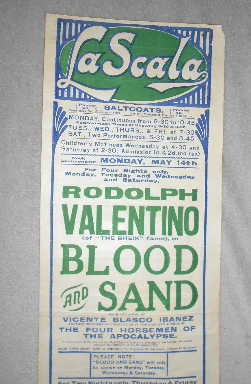 RUDOLPH VALENTINO. VERY SCARCE 1922 ORIGINAL UK PLAYBILL FRONT OF HOUSE POSTER, изображение 2