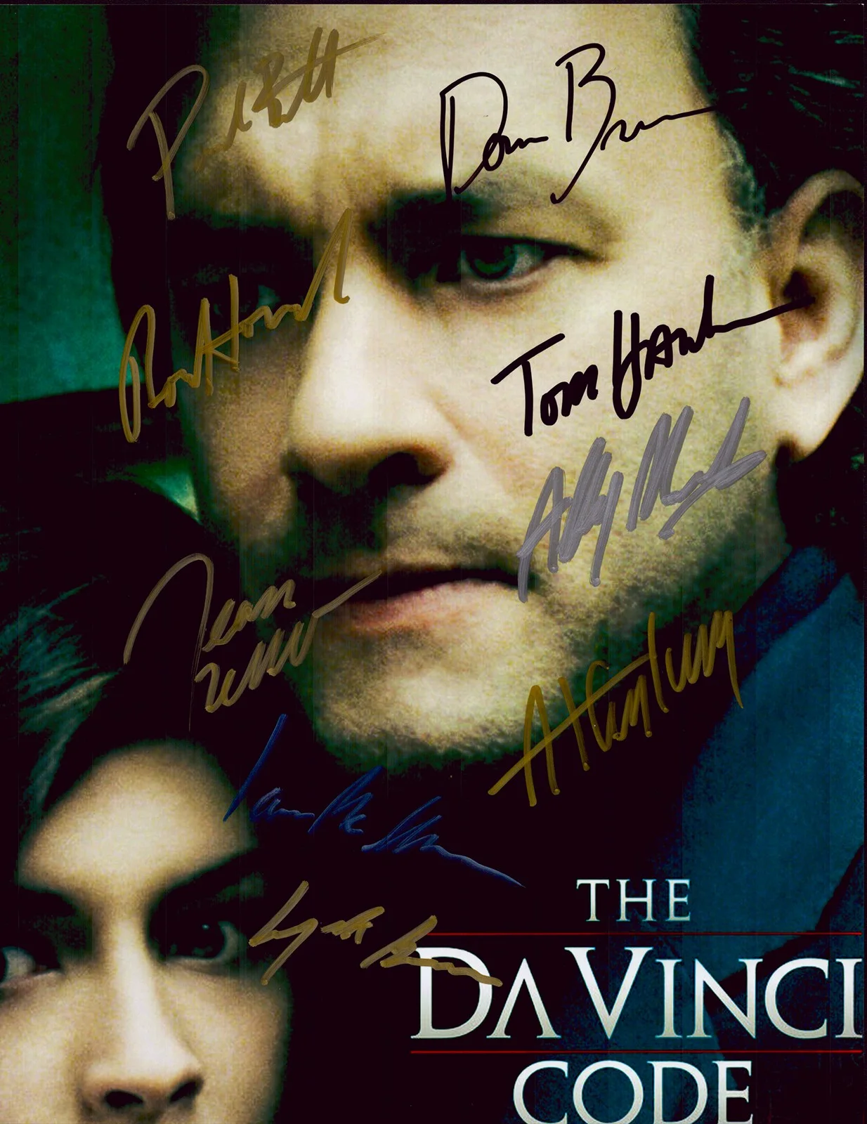 Dan Brown, Jean Reno, Paul Bettany, Jurgen Prochnow — THE DA VINCI CODE MOVIE CAST - AUTOGRAPHED SIGNED PHOTOGRAPH WITH CO-SIGNERS