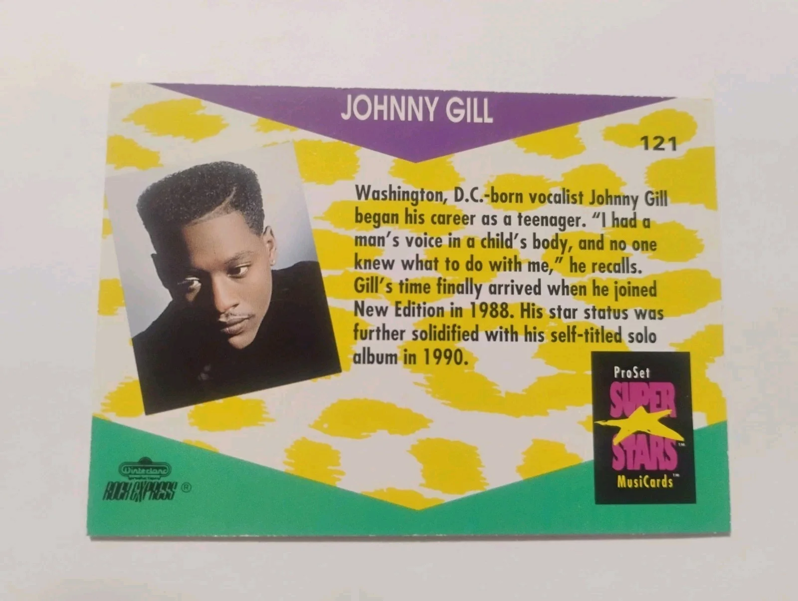 JOHNNY GILL NEW EDITION SINGER SIGNED VINTAGE ORIGINAL PRO SET TRADING CARD, изображение 2
