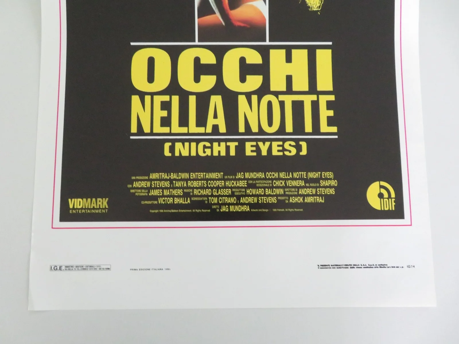 NIGHT EYES ITALIAN LOCANDINA POSTER ANDREW STEVENS TANYA ROBERTS 1990, изображение 4