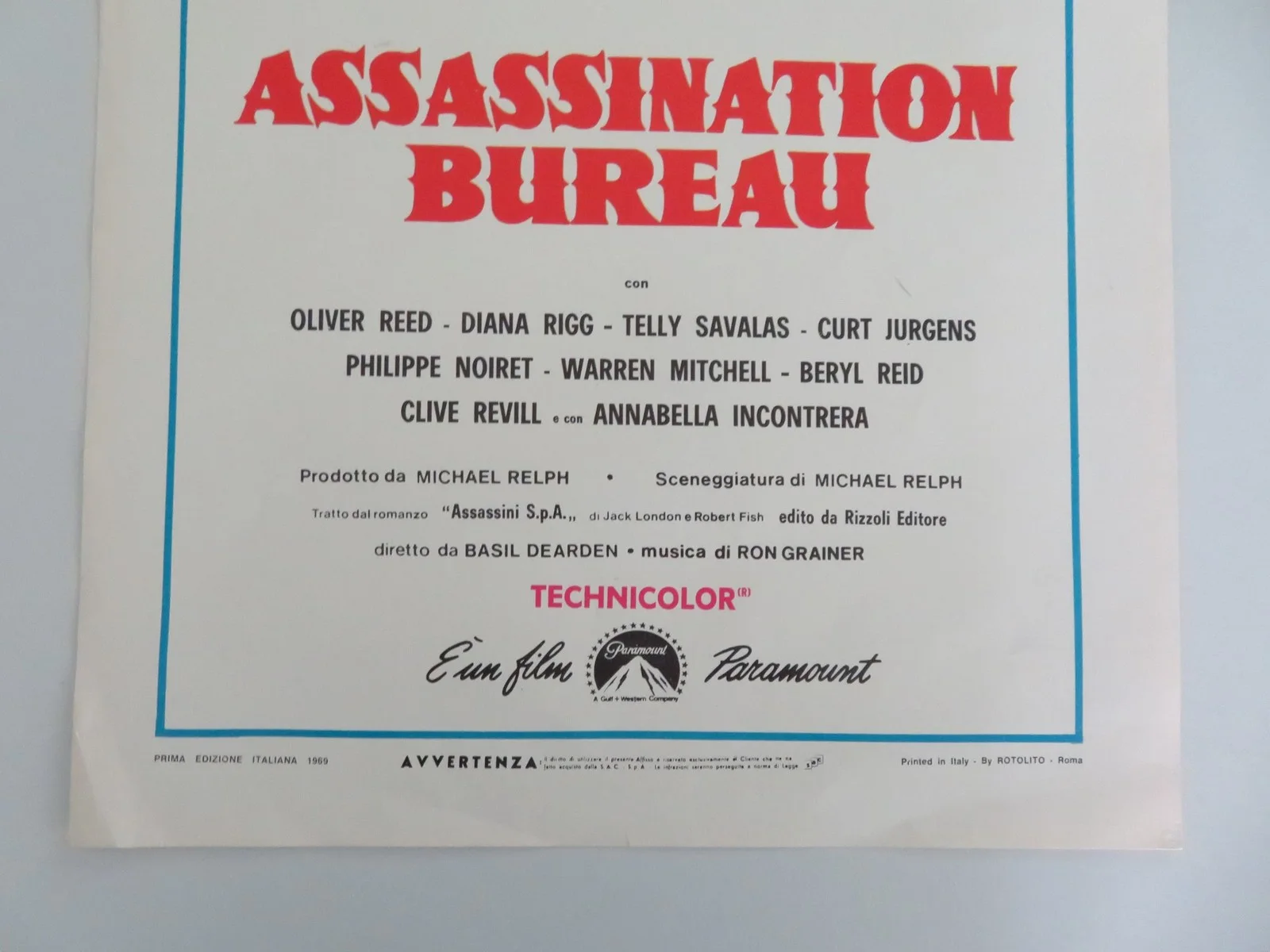 THE ASSASSINATION BUREAU ITALIAN LOCANDINA POSTER OLIVER REED DIANA RIGG 1969, изображение 4