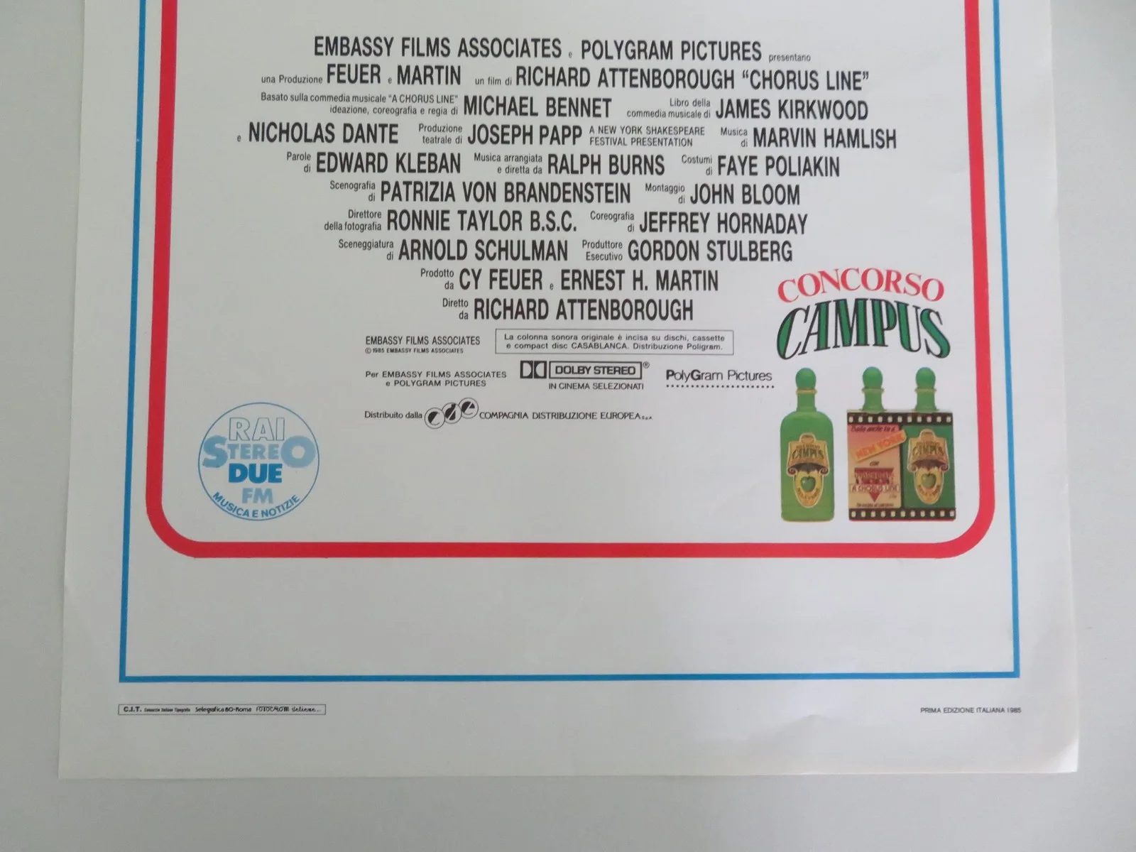A CHORUS LINE ITALIAN LOCANDINA POSTER MICHAEL DOUGLAS YAMIL BORGES 1985, изображение 4
