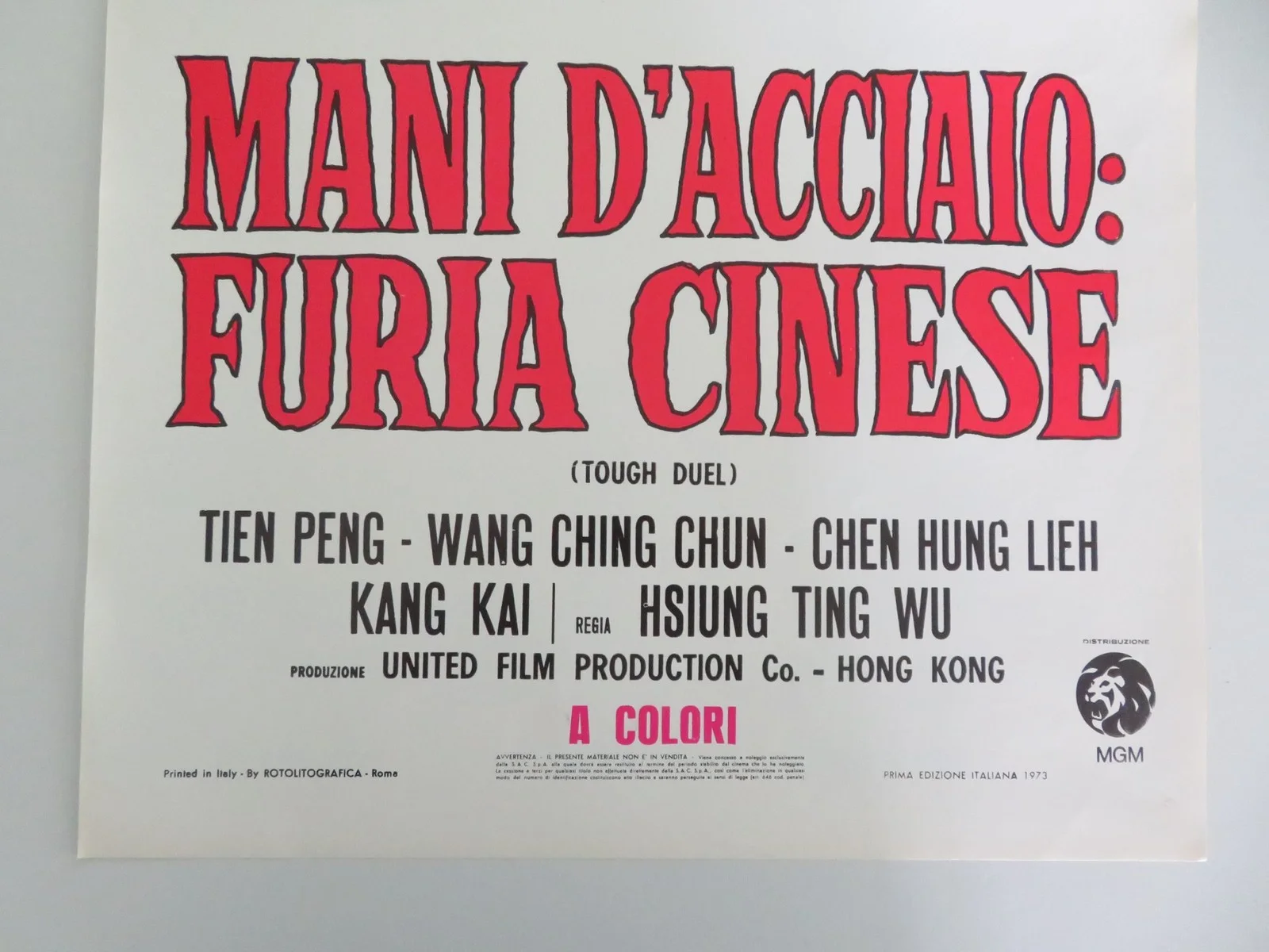 TOUGH DUEL ITALIAN LOCANDINA POSTER PENG TIEN KAI KANG 1973, изображение 4