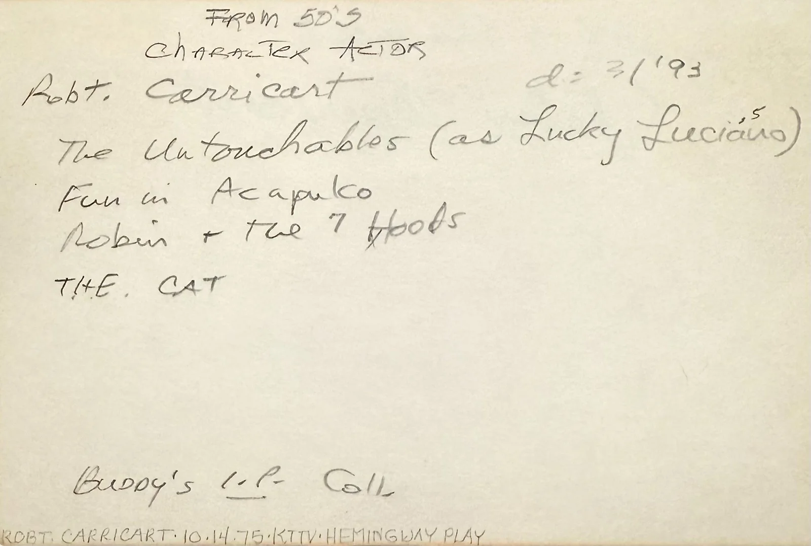 Robert Carricart — ROBERT CARRICART Signed Autographed 4"x 6 INDEX CARD Pepe Cordoza in T.H.E. CAT, изображение 2