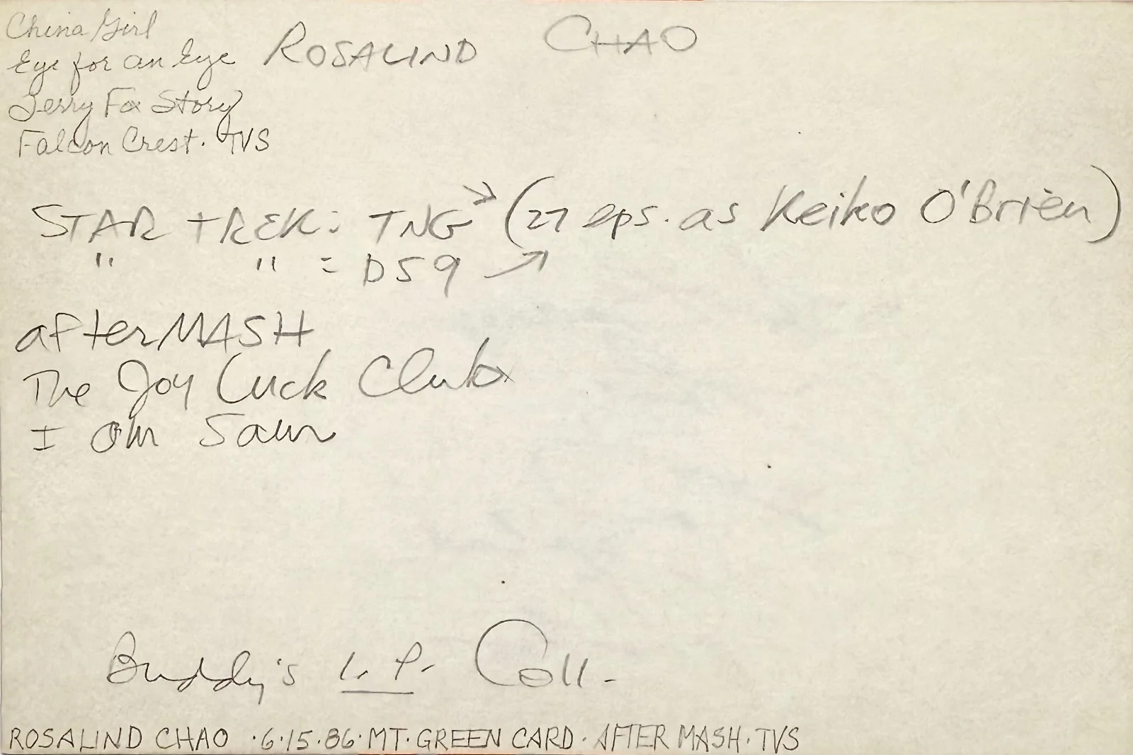 Rosalind Chao — ROSALIND CHAO Signed Autographed 4"x 6" INDEX CARD The Joy Luck Club STAR TREK, изображение 2