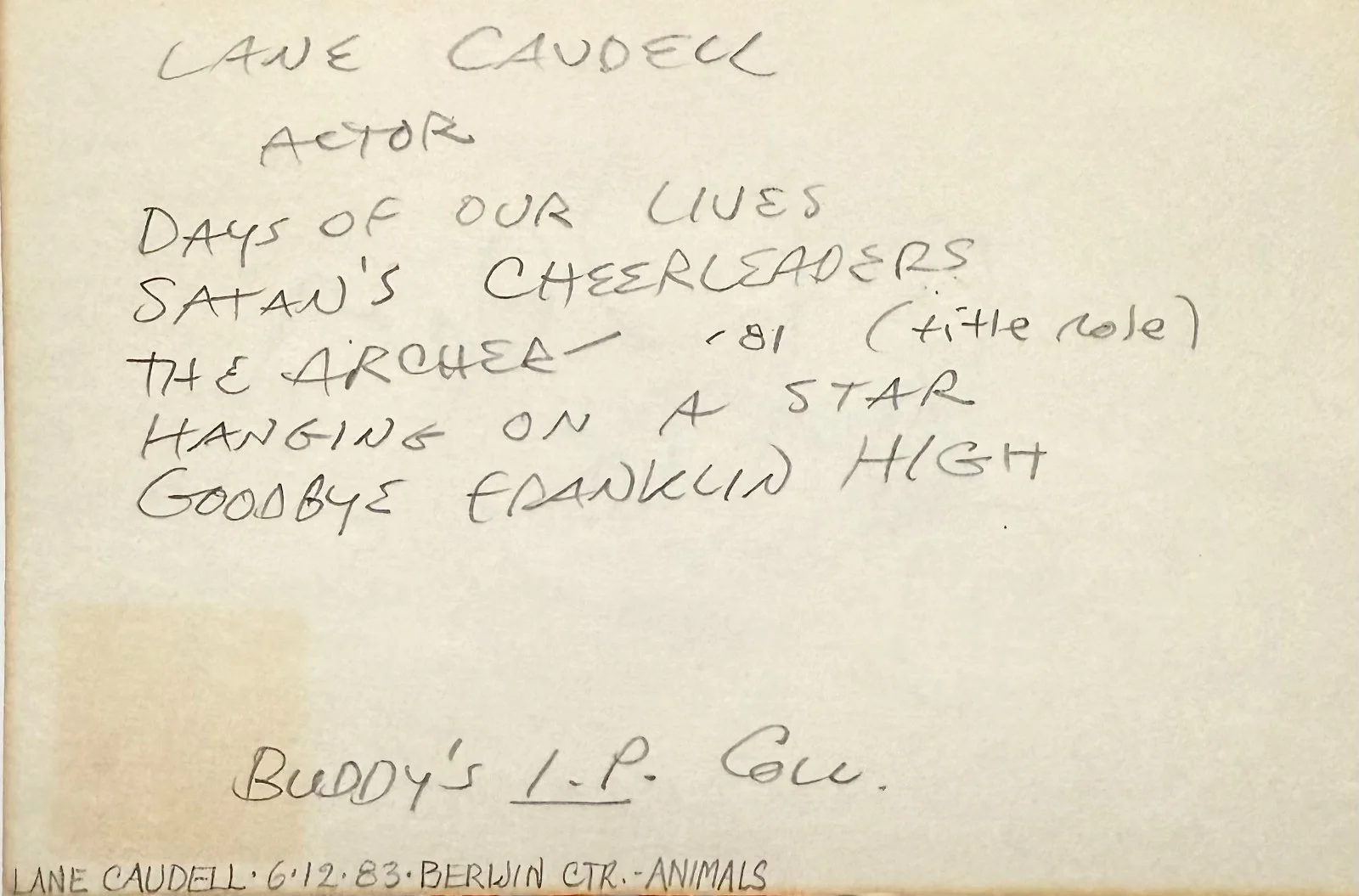 Lane Caudell — LANE CAUDELL Signed 4"x 6" INDEX CARD Days of Our Lives Satan's Cheerleaders, изображение 2