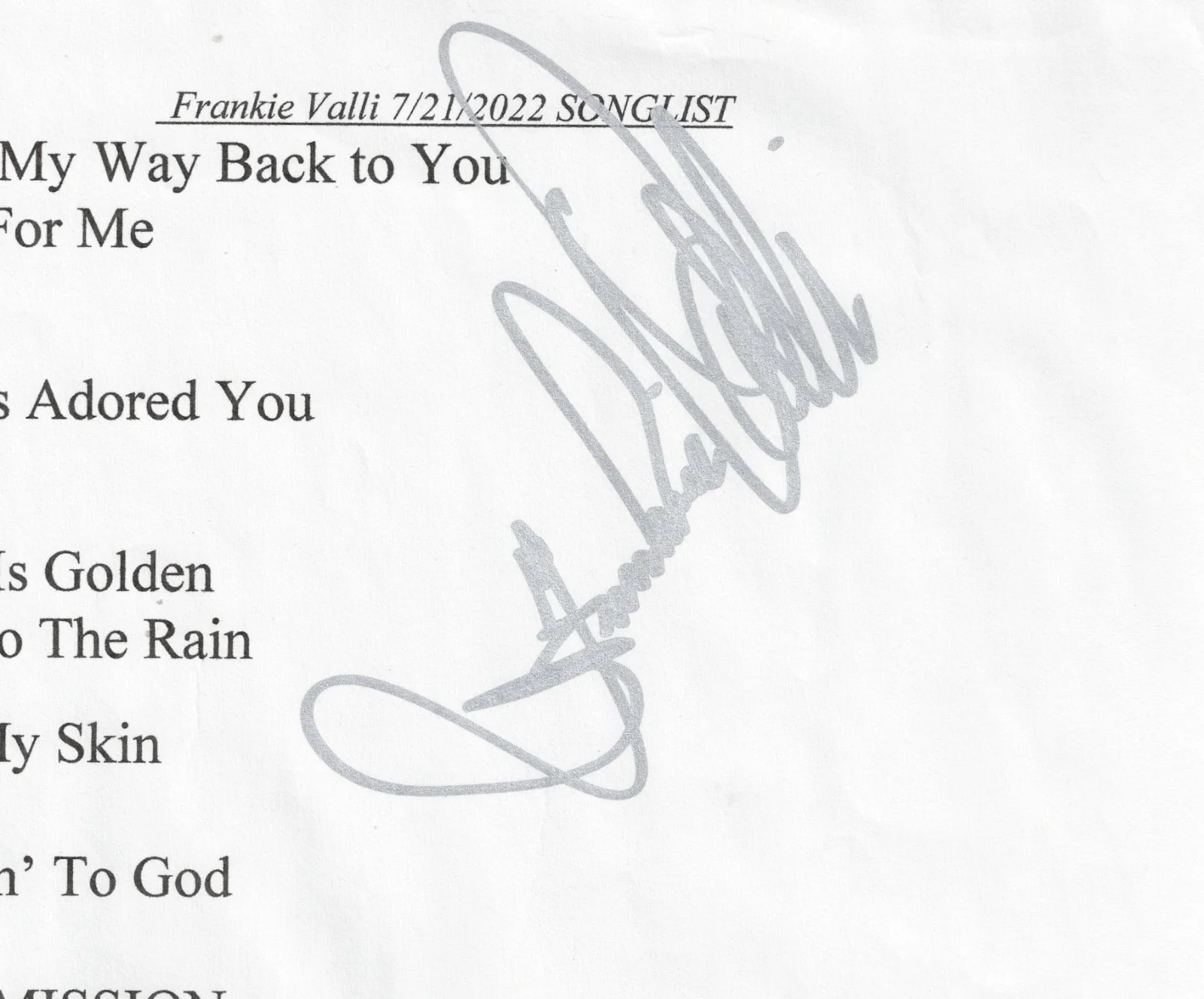Frankie Valli Signed Concert Set List 07/21/22 - JSA COA, image 2