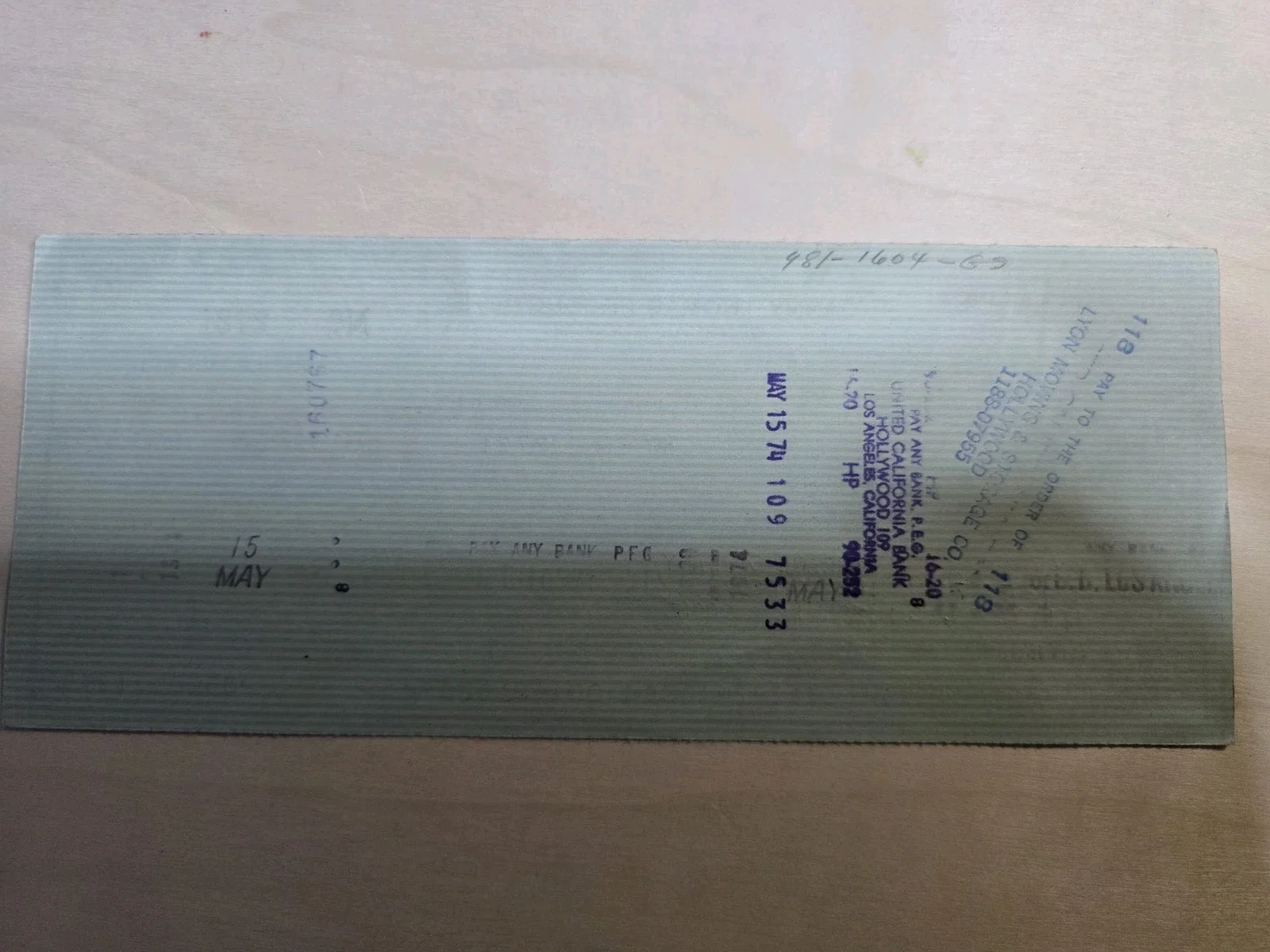 Danny Thomas — Danny Thomas Productions Signed Cancelled Check 1973 Vintage Hollywood TV Studio, image 2