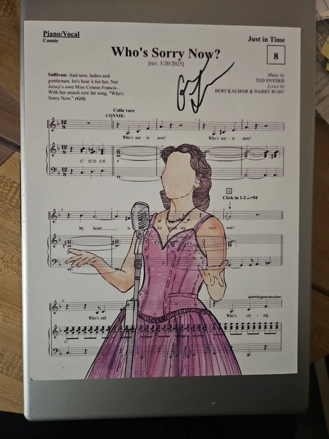 Gracie Lawrence — Who' Sorry Now Painted Sheet Music From Just In Time Signed By Gracie Lawrence ¹