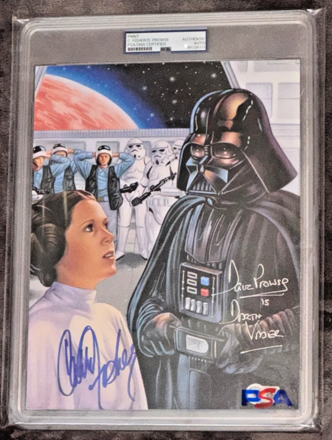 "Leia vs Vader" Carrie Fisher & Dave Prowse Star Wars Signed Photo Auto 8x10 PSA, image 2