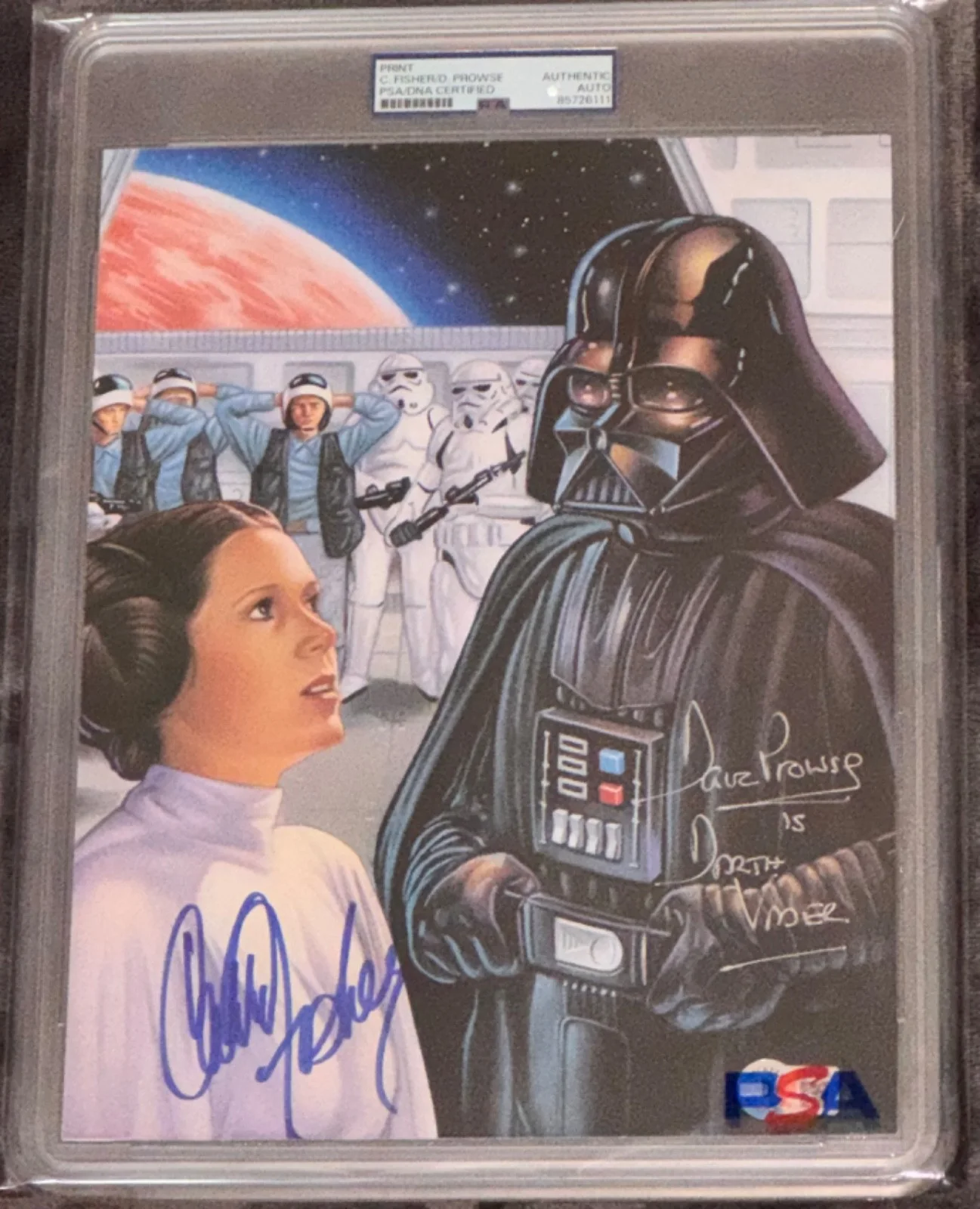 "Leia vs Vader" Carrie Fisher & Dave Prowse Star Wars Signed Photo Auto 8x10 PSA, image 3