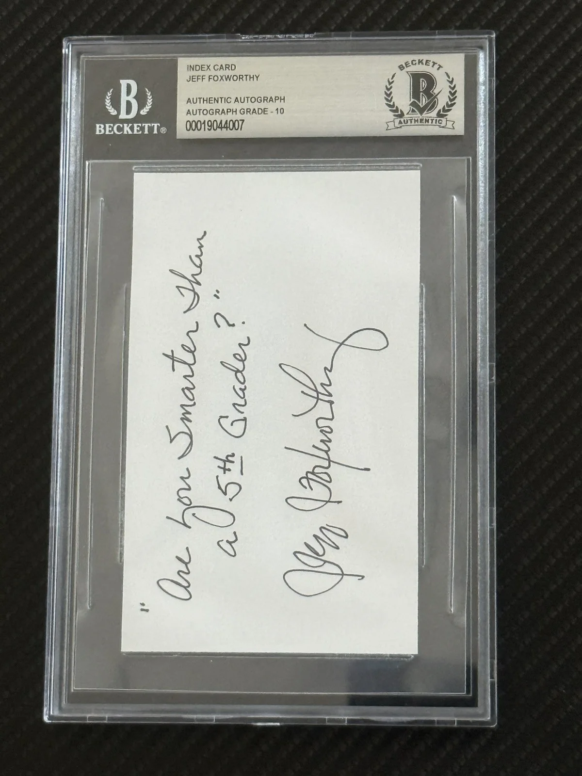 Jeff Foxworthy — Jeff Foxworthy BAS 10 Auto Signed 3x5 Index Card Are You Smarter 5th Grader