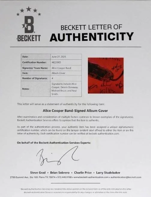 Alice Cooper Group Signed “Killer” Album (4 Sigs) (Beckett/BAS Authentication), image 3