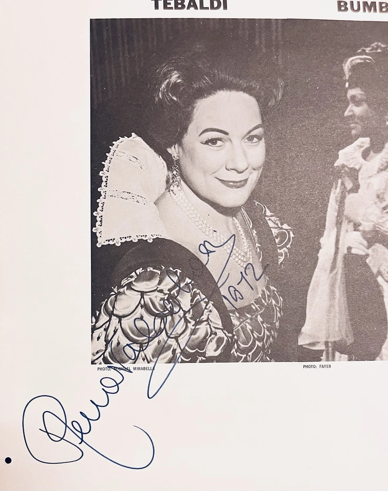 Renata Tebaldi Autographed 12”x12” B&W LP Libretto Page Unpersonalized Opera, image 2