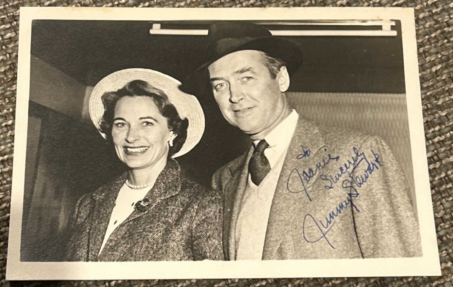 Jimmy Stewart — Original Vintage Jimmy Stewart and Wife 1956 Signed Photo