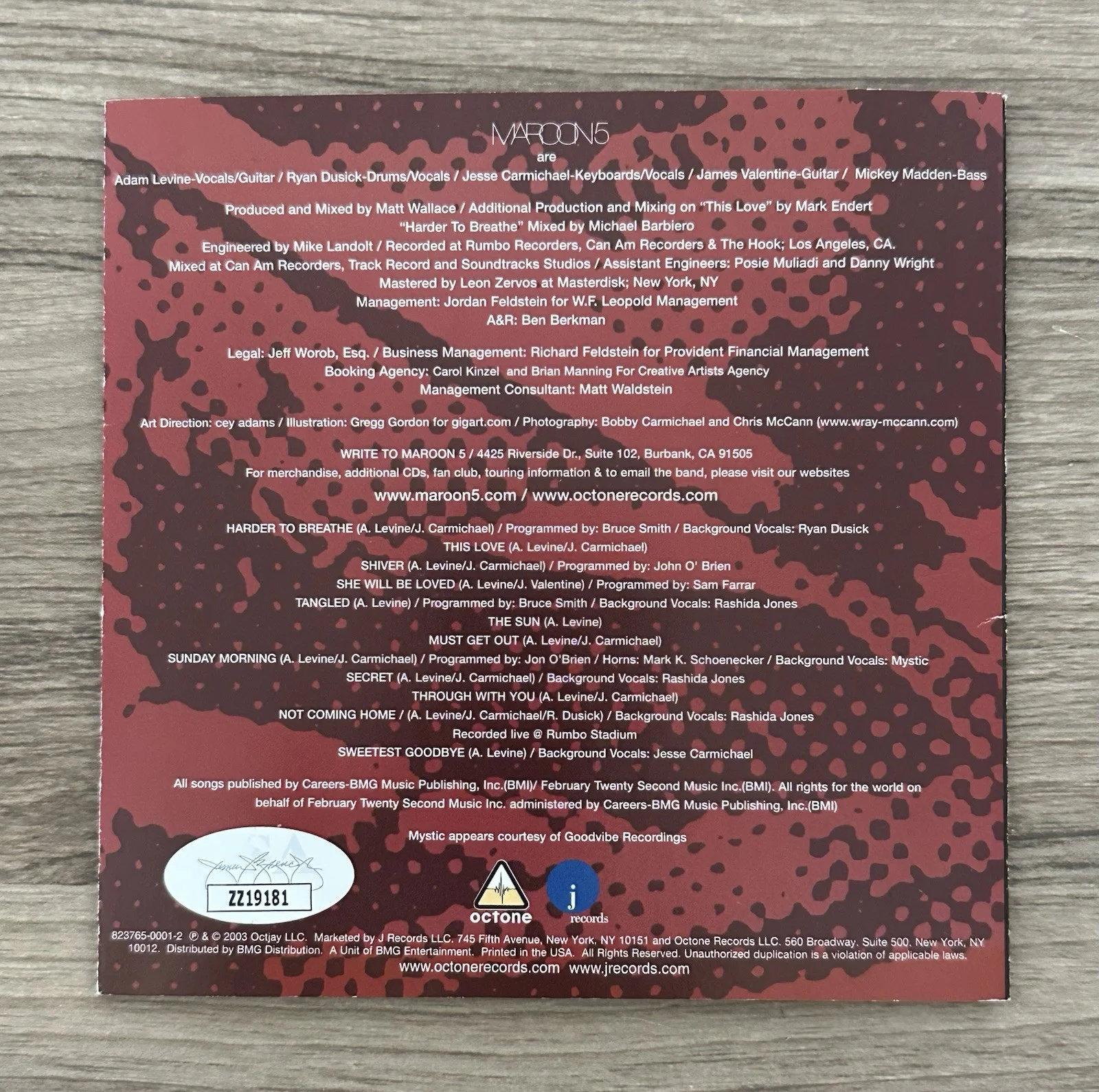 Maroon 5 ORIGINAL MEMBERS Signed JSA CD Booklet Songs About Jane CD Included!, image 2