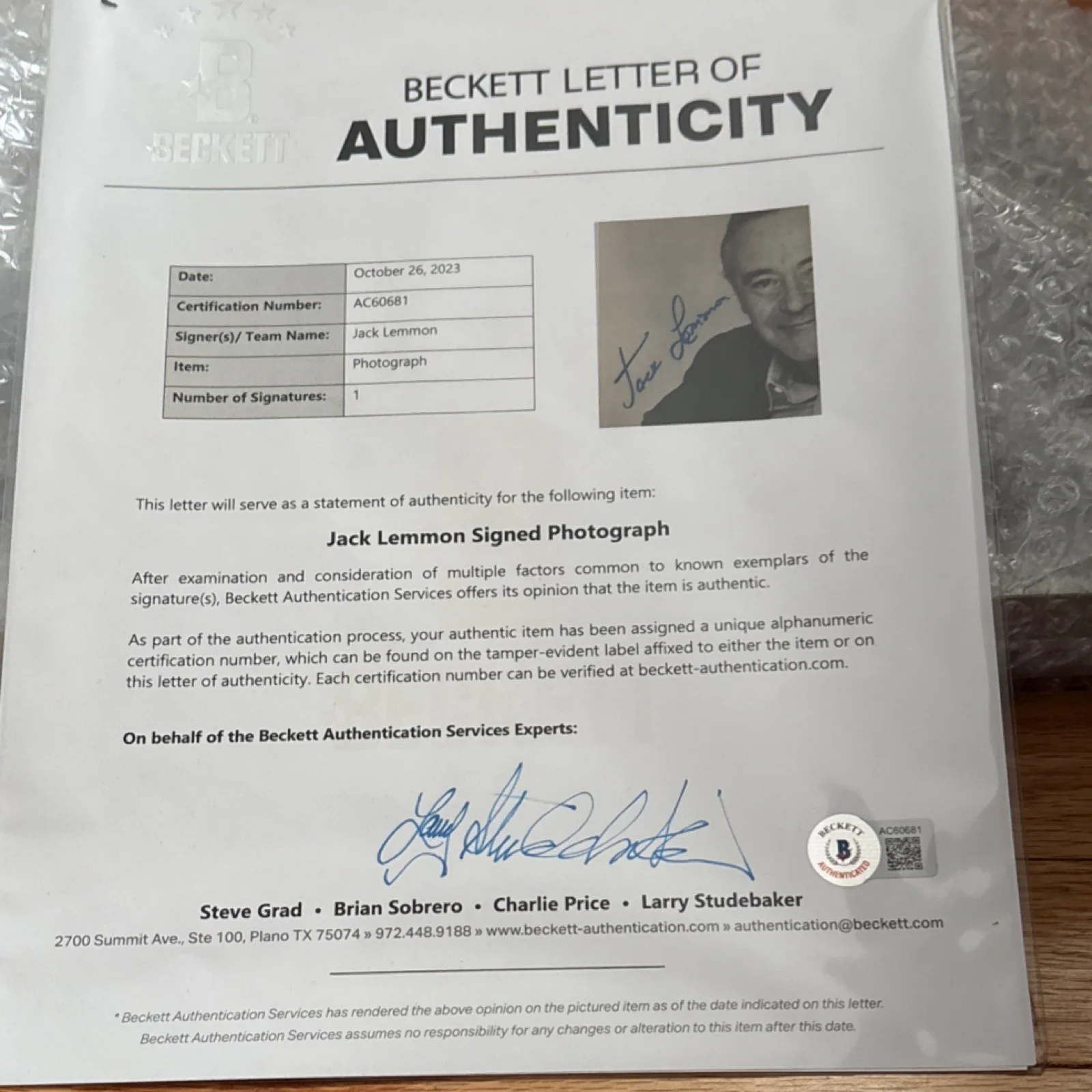 Jack Lemmon — Tribute Original Autographed Movie Photograph Jack Lemmon PSA COA Framed, изображение 5