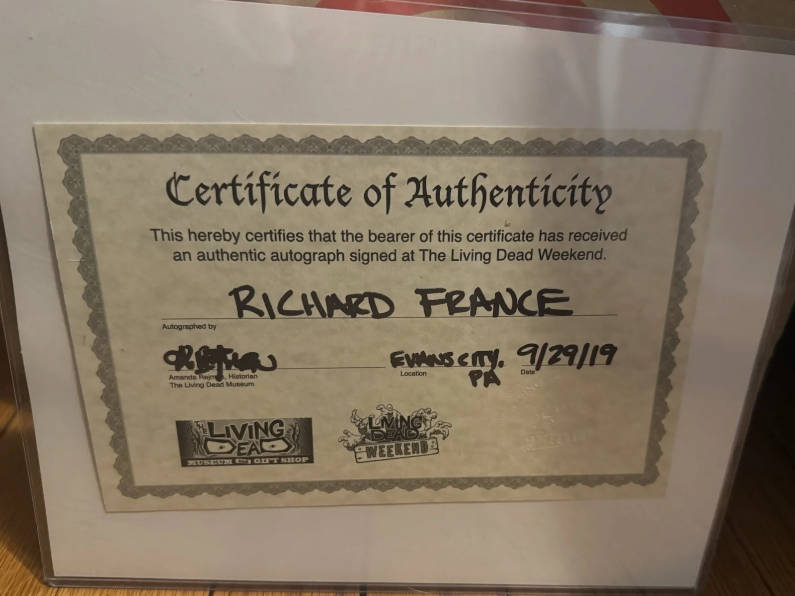 Richard France Auto Living Dawn Day Of The Dead Weekend Certified Romero Zombie, изображение 2