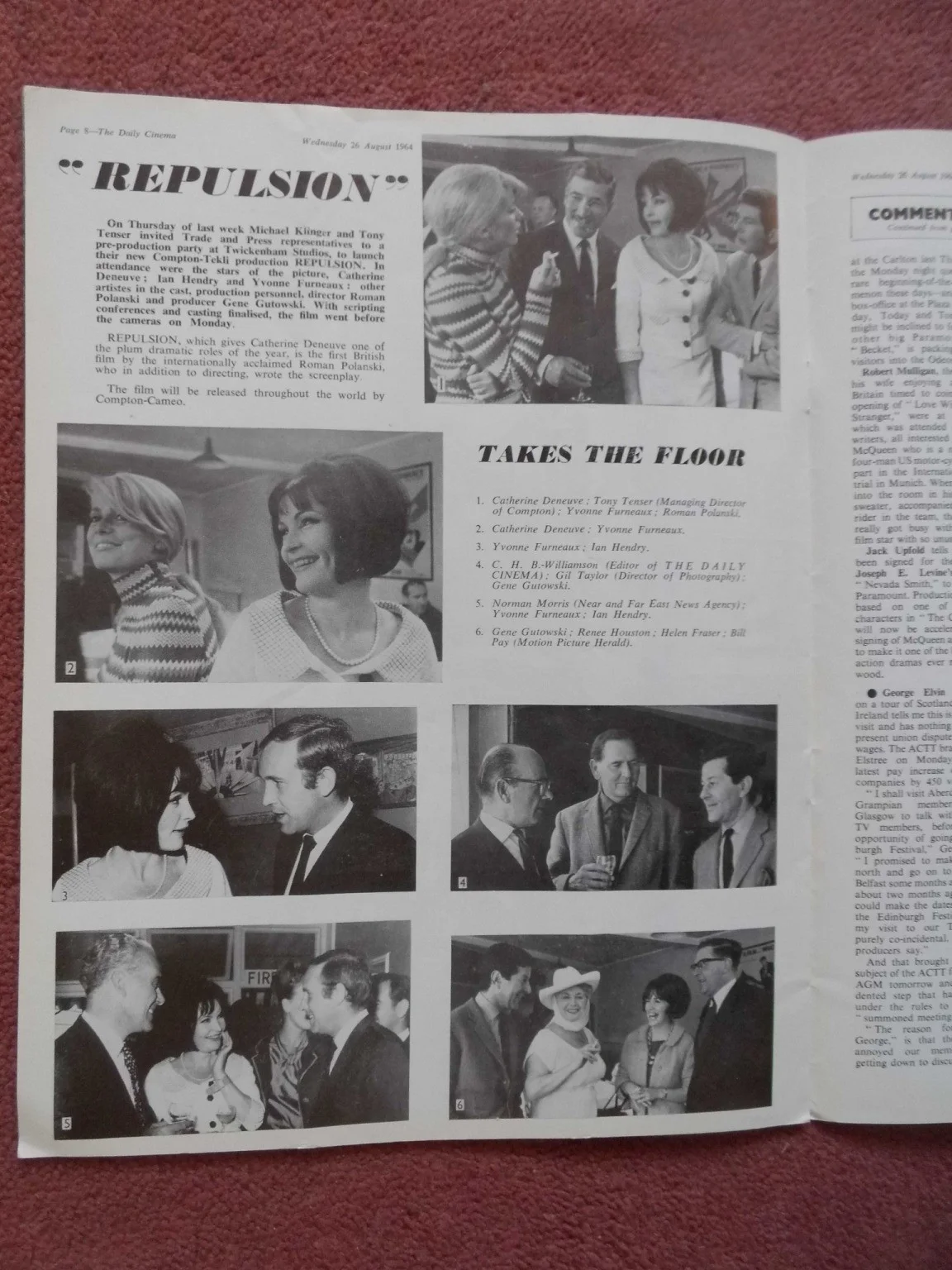 JOAN CRAWFORD, ROMAN POLANSKI, CATHERINE DENUEVE in 1964 UK mag DAILY CINEMA, изображение 3