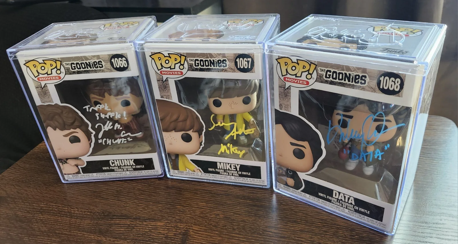 Jeff Cohen — Signed LOT The Goonies Funko Pop #1066, 1067, 1068, Jeff Cohen, Sean Astin, Quan