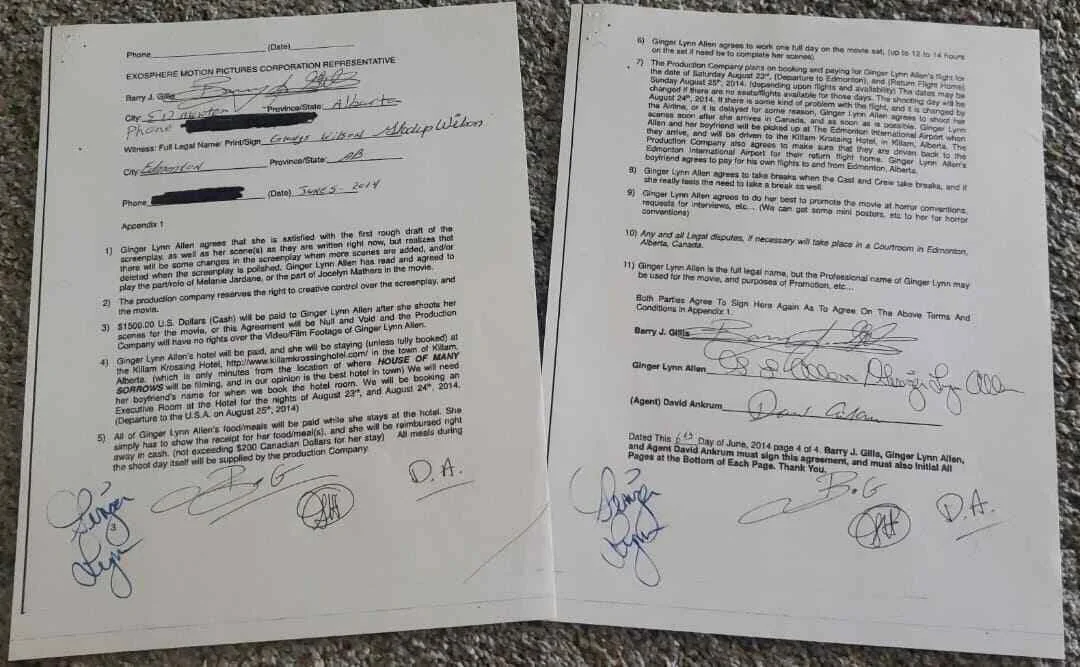 * RARE * Ginger Lynn 2pg Movie Contract Document Multi Signed, image 2