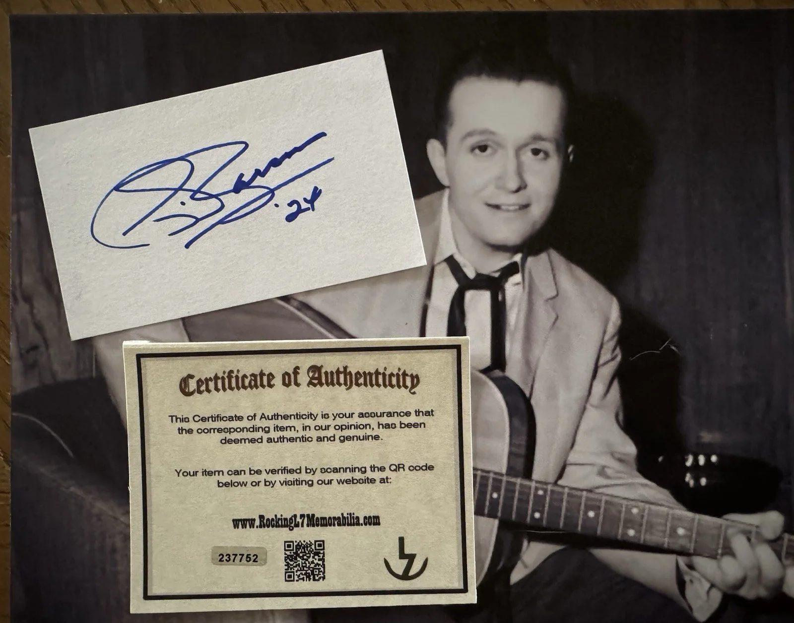 Bill Anderson Signed 3x5 Cut Card singer songwriter COA comes with nice photo, image 2