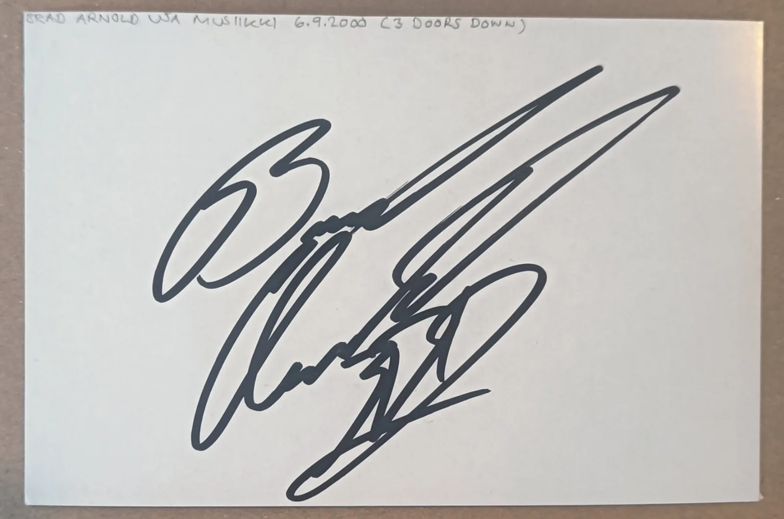 3 Doors Down hand signed white cards,Brad Arnold(RIP),Matt Roberts(RIP), image 2