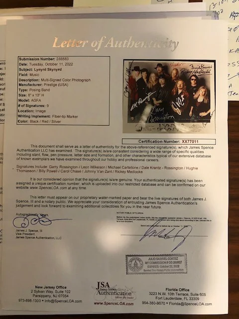 LYNYRD SKYNYRD SIGNED PICTURE (9 SIGS) LOA JSA, image 2