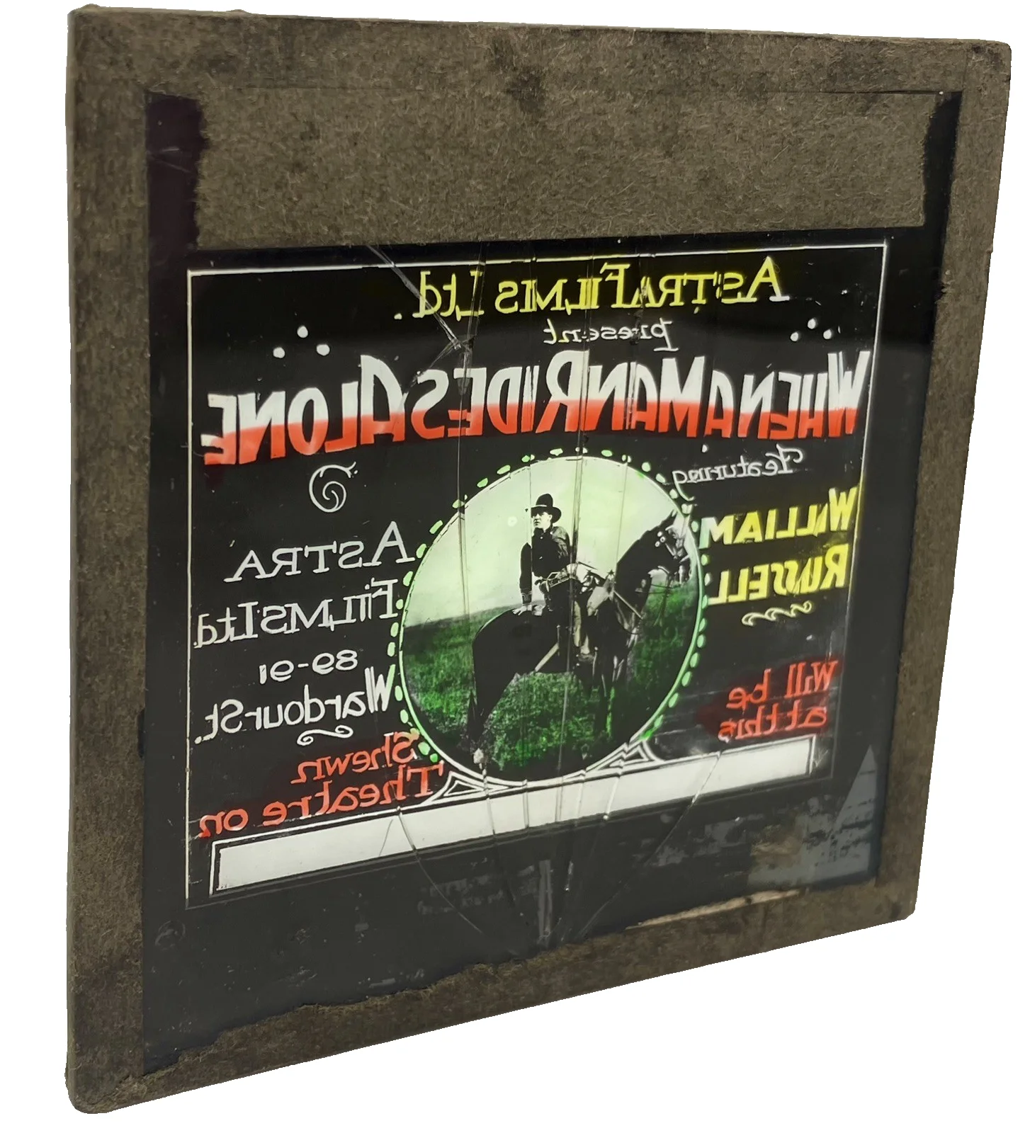 c1919 Magic Lantern Slide Film Advert William Russell When A Man Rides Alone, image 2