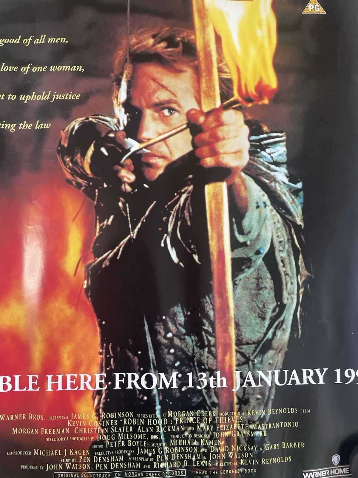 Vintage Robin Hood Prince Of Thieves Movie Advertising Poster. Kevin Costner, изображение 3